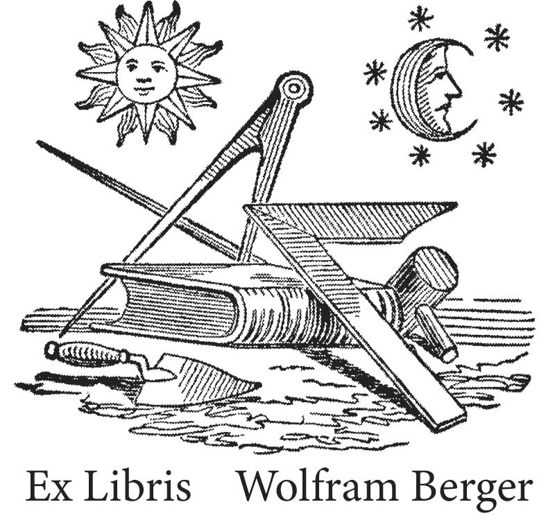 Exlibris Stempel Freimaurer, Zirkel, Winkelmaß und Maurerkelle